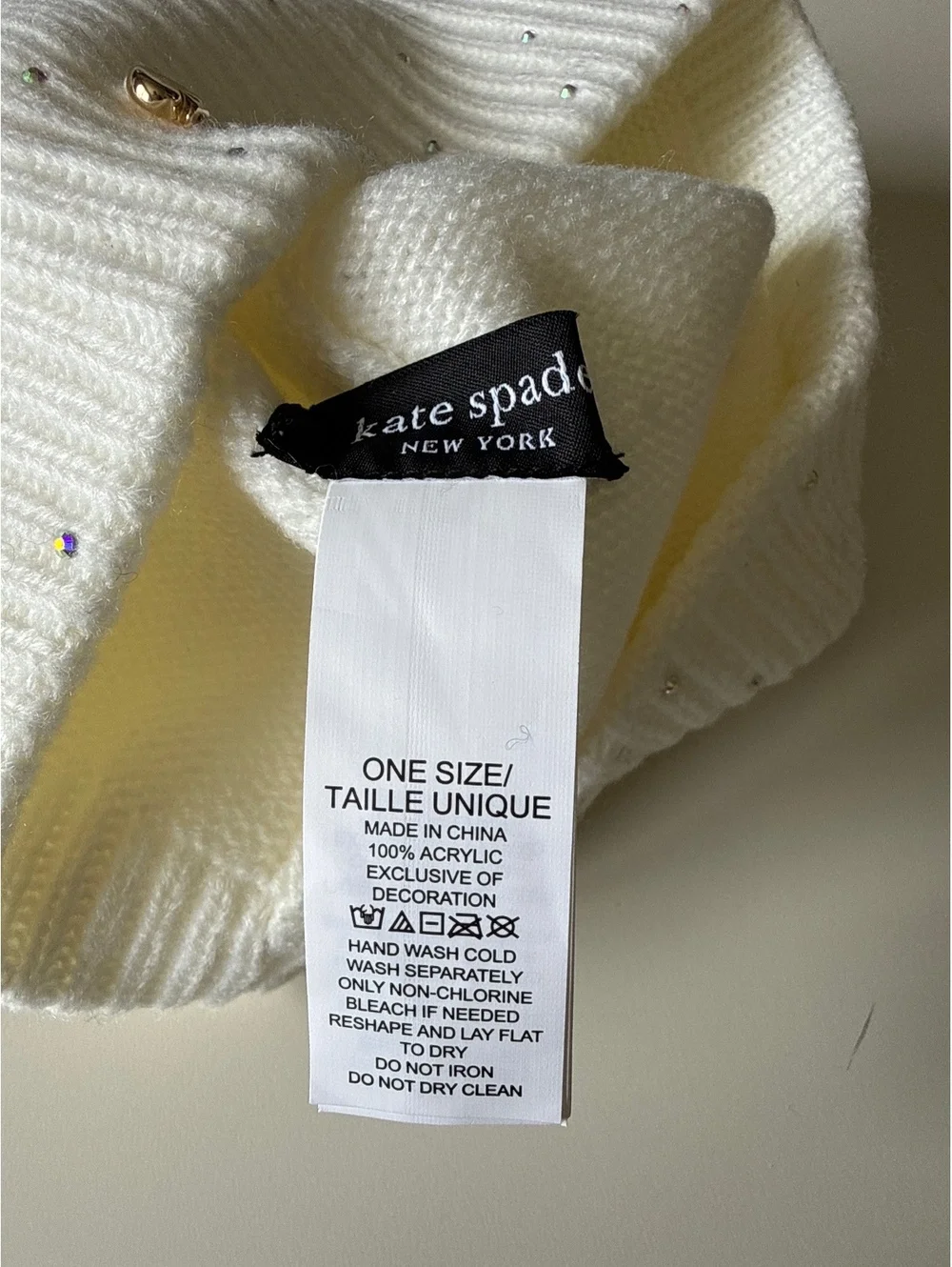 NWT Kate Spade New York White Flocked Spade Beanie with Rhinestones